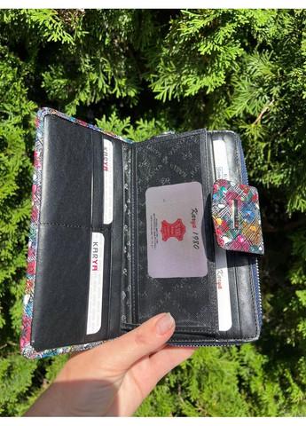 Женский кошелек Турция натуральная кожа три отделения для купюр на молнии картхолдер на магните цветной черный Karya (354338041)
