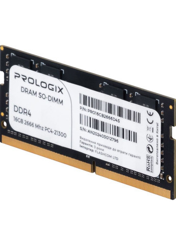 Модуль пам'яті для ноутбука SoDIMM DDR4 16GB 2666 MHz (PRO16GB2666D4S) Prologix (304255592)