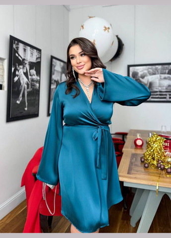 Смарагдова коктейльна, святковий, карнавальний, вечірня жіноча сукня на запах No Brand