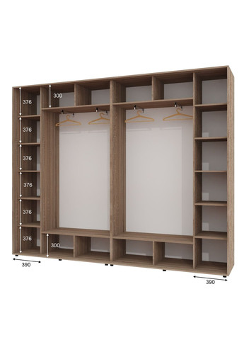 Шкаф-купе четырехдверный 320*45*220 см Дуб Сонома трюфель 4 двери ДСП + Зеркало + Зеркало + ДСП ШК-02 Алекса (360474156)