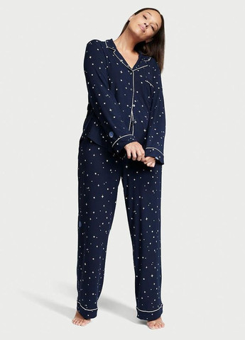 Синяя всесезон пижама modal long pajama set модал (рубашка+штаны) l синяя Victoria's Secret