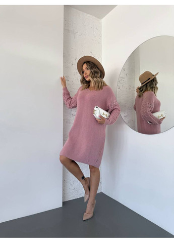 Блідо-рожева святковий, повсякденний, кежуал жіноча в'язана сукня No Brand однотонна