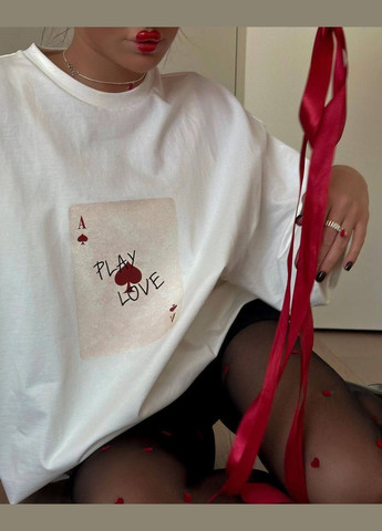 Шикарная белая oversize футболка с накатом игральной карты "туз", качественная футболка из турецкого кулира (100% хлопок) No Brand 852 - (282477108)