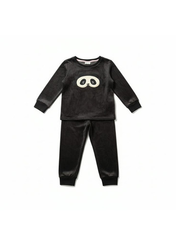 Чорна зимня велюрова піжама для дівчинки з лонгслів + брюки Lily & Dan