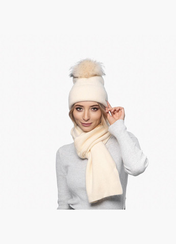 Набір шапка з помпоном + шарф жіночий ангора бежевий GILL LuckyLOOK 284-289 (290278134)