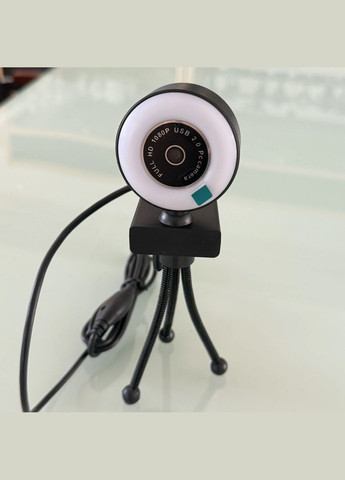 Веб камера full HD 1080P вебкамера для компьютера пк ноутбука вебка со встроенным микрофоном и подсветкой + тринога No Brand (332796380)