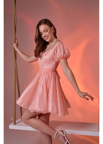 Персикова коктейльна сукня перлинний шифон 24023 персикова Tanita-Romario