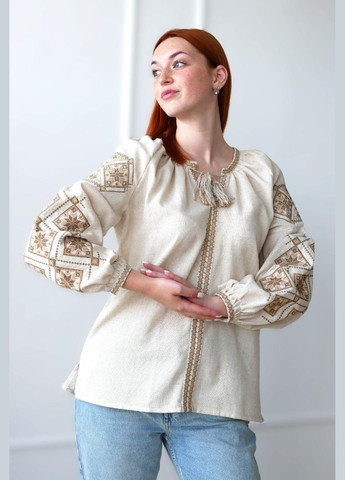 Бежевая вышиванка женская бежевая из льна лелека, раз.s(44) 4PROFI (294207503)