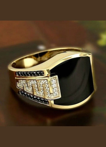 Класична чоловіча каблучка з інкрустацією чорного цирконію в золоті розмір 23 Fashion Jewelry (285110754)