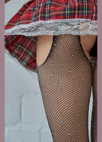 Еротические белье колготки с открытым доступом и стразами в сеточку на поясе OnoBelleShop Колготы чулки с вырезом Черные No Brand (315638570)