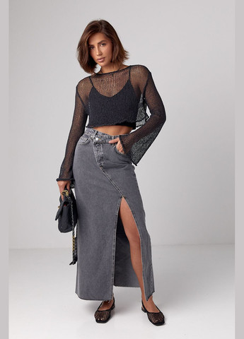 Джинсова спідниця з розрізом та бічним гульфіком чорний колір 34р (sku_03167) No Brand (315796917)