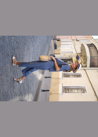 Женский льняной костюм с футболкой и кюлотами | Натуральный лен Vakko (335380356)