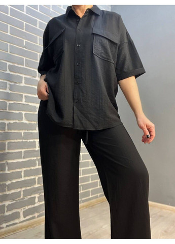 Костюм женский 4218 ткань жаткая рубашка на пуговицах карманы и широкие брюки на резинке MIX RAY (304062684)