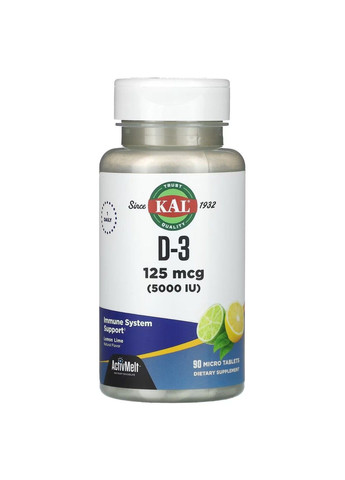 Вітамін Д-3 D3 5000 IU 125мкг - 90 таб Лимон-Лайм KAL (285813597)