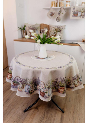 Круглая гобеленовая скатерть D136 см весенняя для стола стильный текстиль для дома ProDobro (369377948)