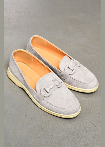 Let's Shop Туфли-лоферы женские серого цвета лоферы серый з искусственная замша, украина — демисезон (325610151)