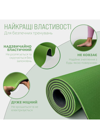 Коврик для йоги и фитнеса TPE+TC 6 мм двухслойный + Чехол EasyFit (362497813)