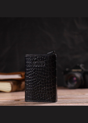 Картхолдер унисекс в три сборки с автоматическим механизмом из натуральной кожи с тиснением под крокодила 21930 Черный Canpellini (317044421)