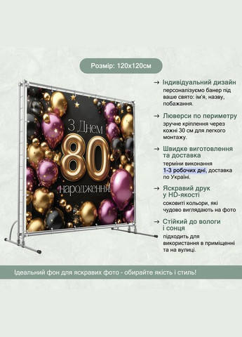 Баннер для фотозоны "С Днем рождения" | 1.2×1.2 м | Праздничный фон №42127 Vinylpex (360983245)