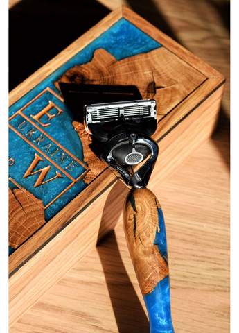 Набір подарунковий Станок для гоління Синій перламутр Коробка зі смолою EpoxyWood Ukraine Округла (360898034)