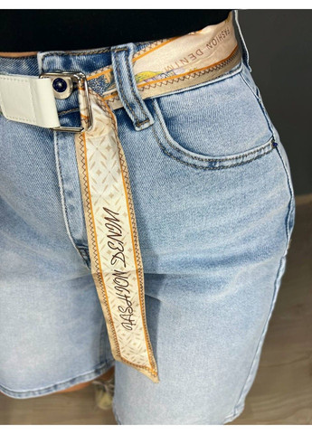 Шорты женские джинсовые 4059 бермуды удлинённые с поясом-платком голубые Vindasion (330120375)