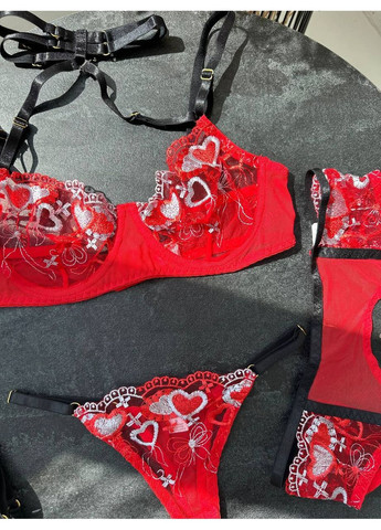 Червоний балконет комплект жіночої білизни | яскрава спокуса, мереживний червоний Vital-Textile з кісточками поліестер, еластан