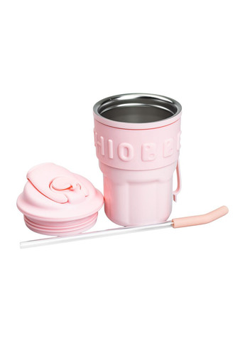 Термочашка Chiobbe з трубочкою та ремінцем 450 мл рожева HP-14-18P Yiwu (372716312)