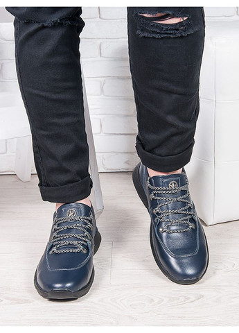 Синие демисезонные кожаные мужские кроссовки синего цвета 35558 No Brand