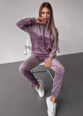 Базовый повседневный велюровый костюм двойка: худые с капюшоном и карманом кенгуру + джоггеры высокой посадки Tik-Tak (324389199)
