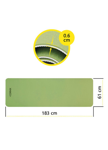 Килимок спортивний TPE 183 x 61 x 0.6 см для йоги та фітнесу XR-0008 Green/Grey Cornix (318867567)