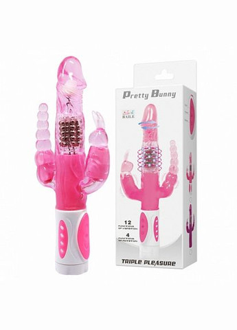 Вібратор Pretty Bunny для потрійний стимуляції з лубрикантом полуничним для жінок No Brand (340914806)