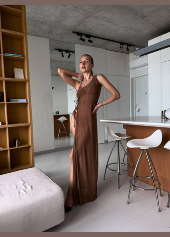 Світло-коричневий літній стильний купальник в комплекті з тунікою роздільний No Brand