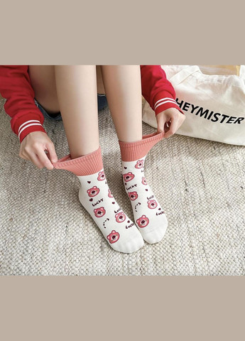 Комбинированные носки женские высокие, хлопковые 35-40р. с медвежатами, набор 5 шт, разноцветные (336386066)