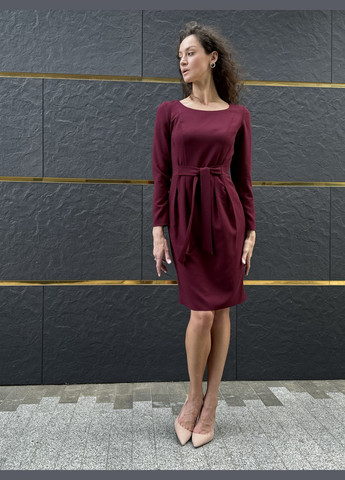 Темно-бордова ділова сукня темно-бордового кольору з декоративним паском 5800 Cat Orange