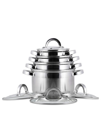 Набор кастрюль из нержавеющей стали 8 предмета для индукции и газа (1.0л, 1,8л, 2,5л, 3,8л) KM- Kamille 5637S (360880125)