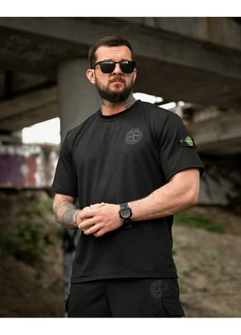 Стильний чоловічий костюм чорний шорти та футболка Stone Island (396251836)