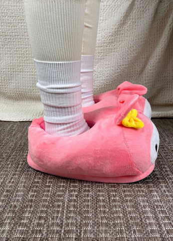 Розовые женские плюшевые домашние тапочки-игрушки мелоди нескользящая подошва My Kigu с вышивкой, с ушками