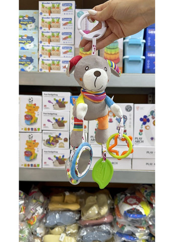 М’яка підвісна іграшка-собачка з брязкальцями та дзеркальцем | 43×17 см для дітей No Brand (364553168)