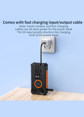 Солнечный повербанк-электрогенератор 30000 мАч с беспроводной зарядкой, динамо-машиной и защитой IP66 No Brand (314696000)