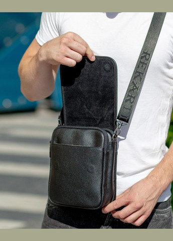 Мужская кожаная сумка-мессенджер черного цвета с тремя большими отделениями Tiding Bag (298569559)