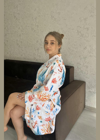 Женский махровый халат Карибы белый по рисунку Cosy (291162711)