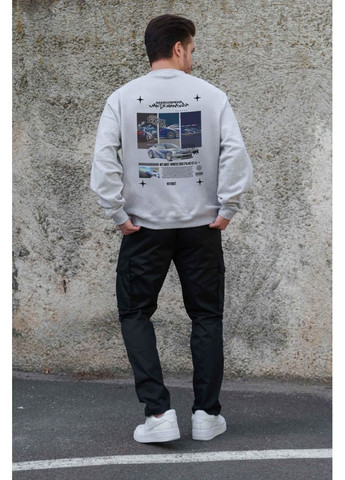 Серый утепленный оверсайз свитшот на флисе с принтом wanted gray Without (362357817)