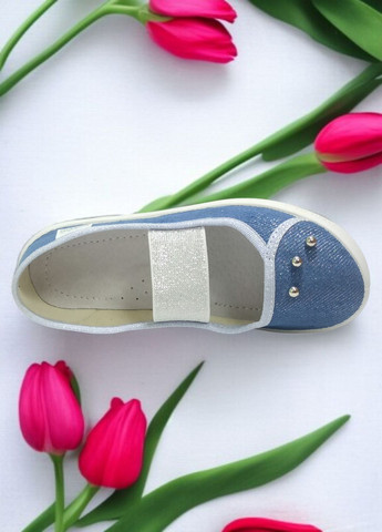 Светло-голубые детские тапочки для девочки ортопедические Waldi с бусинами