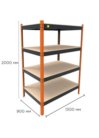 Металевий посилений стелаж Heavy Series (розмір 2000х1300x900мм) 4 полиці ДСП до 300кг Emby (331639503)