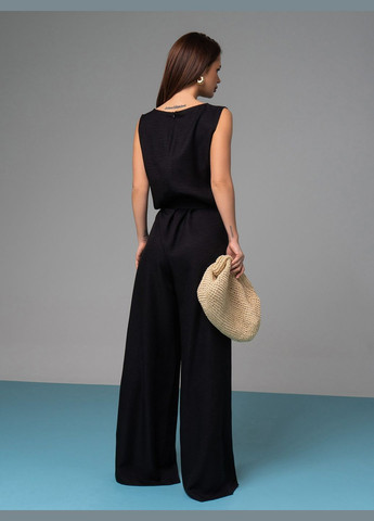 Стильный комбинезон из текстурированного льна No Brand комбинезон-брюки чёрный праздничный, коктейльный, деловой, повседневный, кэжуал, вечерний лен