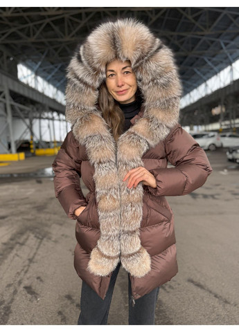 Коричневе демісезонне Жіночий пуховик зимовий з блюфростом колір коньяк (ППЗС-2-90-УЛО-К) Sifurs