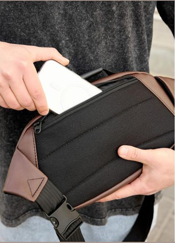 Сумка на пояс через плече чоловіча з екошкіри Темно-коричневий 35581 Sambag (334673937)