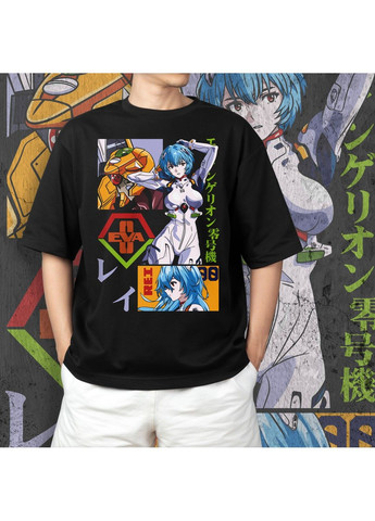 Чорна футболка з принтом evangalion - рей аянамі 4 No Brand