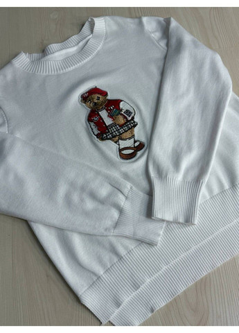 Білий демісезонний светр жіночий a-n 2609 з нашивкою ведмедика оверсайз базовий one size No Brand