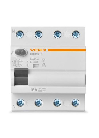 Диференційне реле (ПЗВ) (VF-RS10-DR4AC16) Videx RESIST АС 4п 30мА 10кА 16А (361110848)